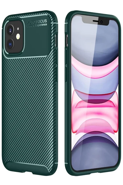 Newface Apple iPhone 12 Mini Kılıf Auto Focus Karbon Kapak - Yeşil ürün görseli 1