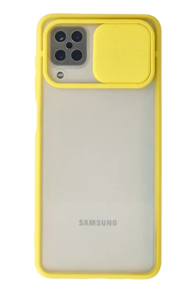 Newface Samsung Galaxy A12 Kılıf Palm Buzlu Kamera Sürgülü Silikon - Sarı ürün görseli 1