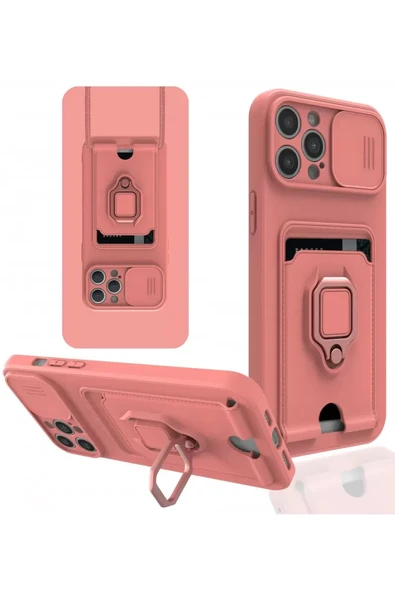 Newface Apple iPhone 12 Pro Max Kılıf Zuma Kartvizitli Yüzüklü Silikon - Pembe ürün görseli 1