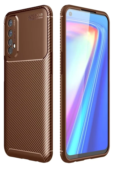 Newface Realme 7 Kılıf Auto Focus Karbon Kapak - Kahverengi ürün görseli 1