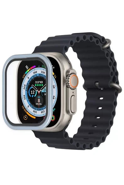 Newface Apple Watch Ultra 49mm Alüminyum Kasa Cam Ekran Koruyucu - Mavi ürün görseli 1