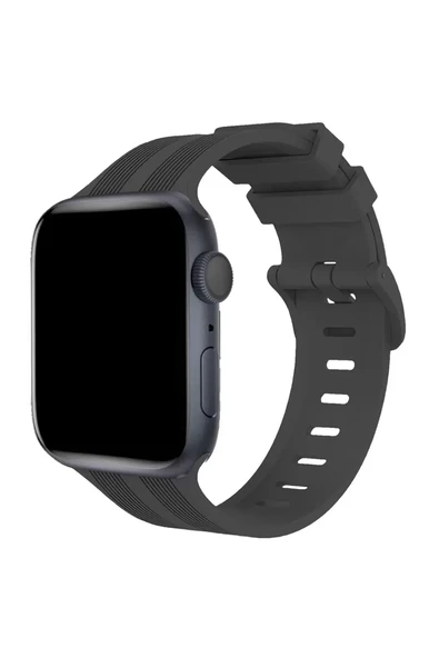 Newface Apple Watch 38mm KR408 Çizgili Silikon Kordon - Koyu Gri ürün görseli 1