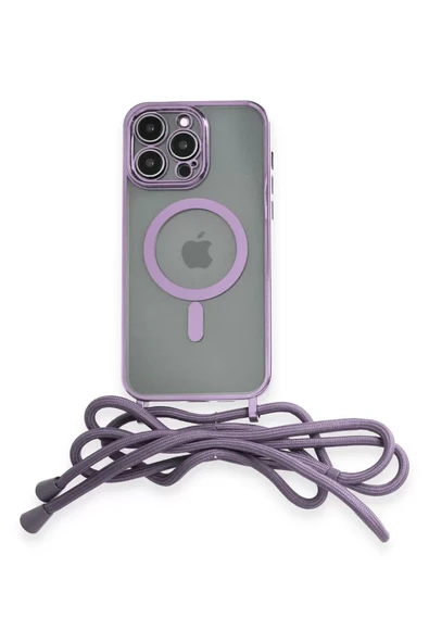 Newface Apple iPhone 12 Pro Max Kılıf Divo Lazer Askılı Magsafe Kapak - Lila ürün görseli 1