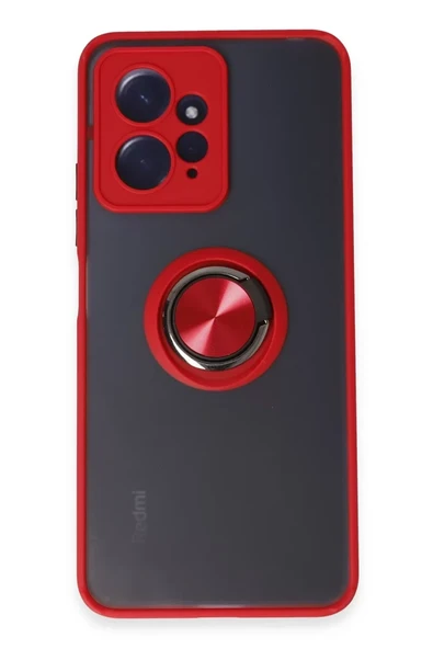 Newface Xiaomi Redmi Note 12 4G Kılıf Montreal Yüzüklü Silikon Kapak - Kırmızı ürün görseli 1