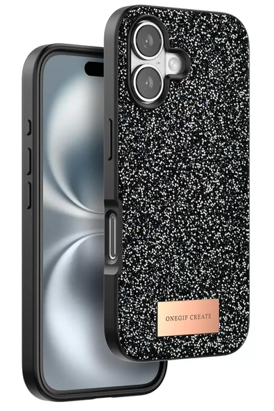 Onegif Apple iPhone 16 Bright Simli Kapak - Siyah ürün görseli 1