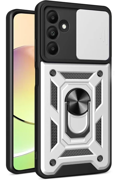 Newface Samsung Galaxy M15 Kılıf Pars Lens Yüzüklü Silikon - Gümüş ürün görseli 1