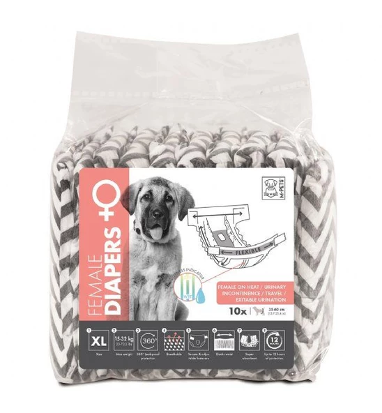 M-PETS DIAPERS DİŞİ KÖPEKLER İÇİN KÜLOT (XL) 10LU ürün görseli 1