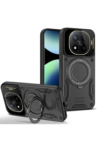 Newface Xiaomi Redmi Note 14 Pro 5G Kılıf Joy Lens Standlı Kapak - Siyah ürün görseli 1