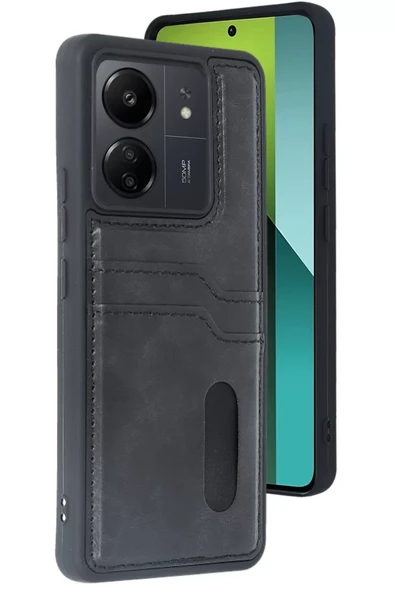 Newface Xiaomi Redmi 13C Kılıf Sara Kartvizitli Deri Kılıf - Siyah ürün görseli 1