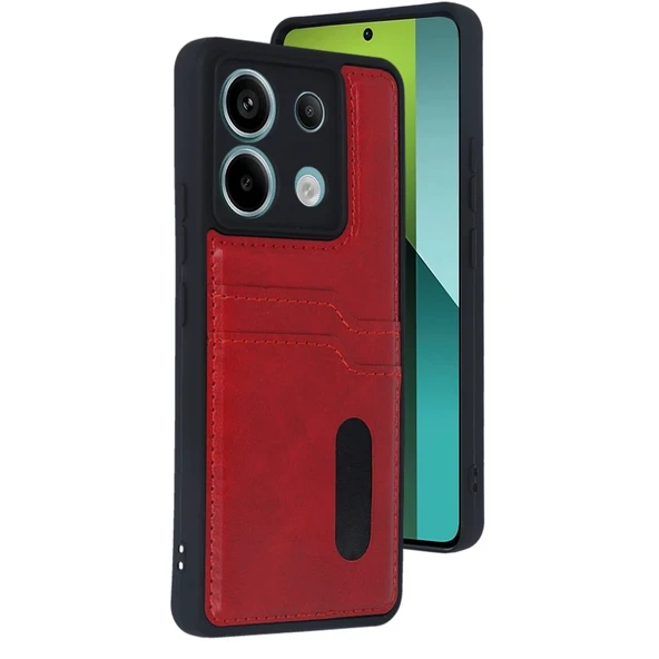 Redmi Note 13 Pro 4G Kılıf Sara Kartvizitli Deri Kılıf - Kırmızı