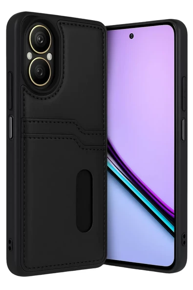 Newface Realme 12 Lite Kılıf Sara Kartvizitli Deri Kılıf - Siyah ürün görseli 1