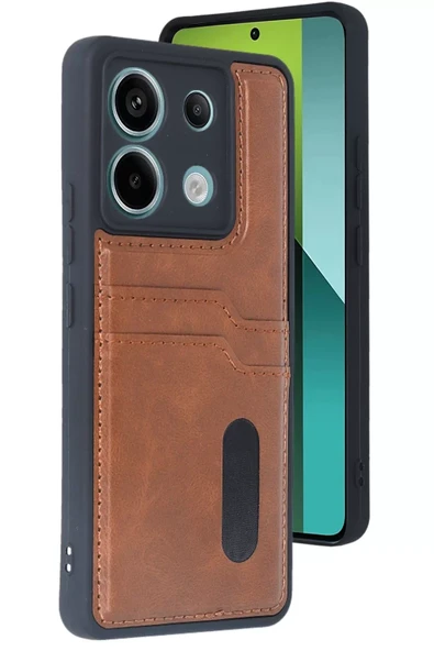 Newface Xiaomi Redmi Note 13 Pro 4G Kılıf Sara Kartvizitli Deri Kılıf - Taba ürün görseli 1