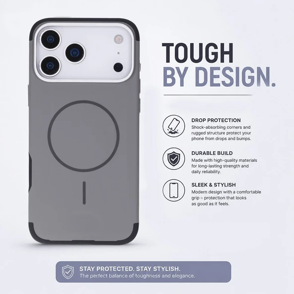 Koen iPhone 17 Pro Uyumlu MagSafe Kılıf – Kablosuz Şarj Destekli, Köşe Koruma Darbe Emici, Şeffaf Mat Premium Telefon Kılıfı, Gri ürün görseli 1