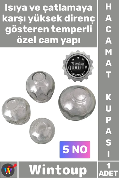 #Hacamat Isıya Dayanıklı Profesyonel Hijyenik Vakumlu Kaliteli Şeffaf Cam Hacamat Kupası 5 No 1 Adet ürün görseli 1