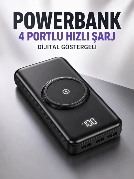 10.000 Mah Powerbank 4 Portlu Hızlı Şarj Dijital Göstergeli ürün görseli 1