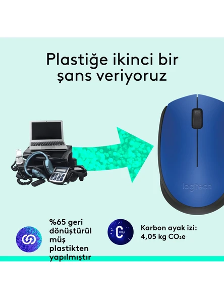 Logitech M171 910-004640 Mavi Optik Kablosuz Mouse - Resim 3