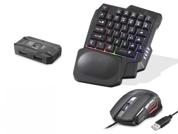 Mobil Oyun Klavye Mouse Dönüştürücü Seti Rgb Siyah K191 ürün görseli 1