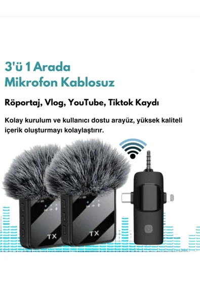 F11 Yüksek Kalite Profesyonel 3 In 1 Kablosuz Taşınabilir Yaka Mikrofonu Tüylü ürün görseli 1