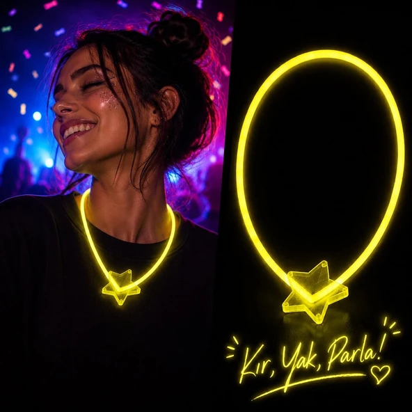 Glow Kolye Neon Fosforlu Işıklı Kolye Sarı Renk ürün görseli 1