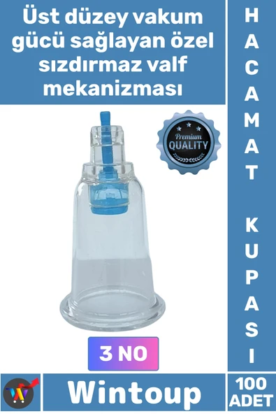 #Hacamat Vakumlu Hijyenik Tıbbi Kalite Şeffaf Tek Kullanımlık Sert 3 Numara Hacamat Kupası 100 Adet ürün görseli 1