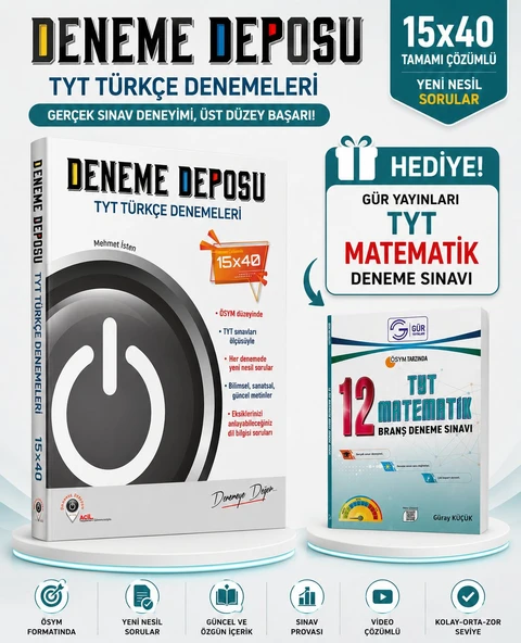 ACİL YAYINLARI Deneme Deposu TYT Türkçe Denemeleri-GÜR YAYINLARI TYT MATEMATİK DENEME HEDİYE!! ürün görseli 1