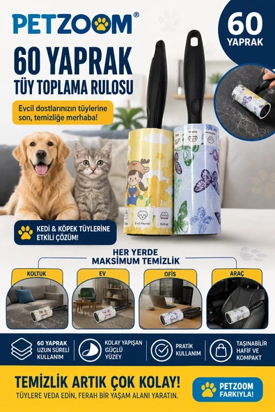 60 Yaprak Tüy Toplama Rulosu Kedi Köpek Tüy Toplayıcı Ev Koltuk Araç Ofis Temizlik Rulosu ürün görseli 1