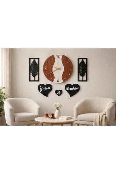 Salon için şık konbinli duvar saati 40 cm çiçekler 30 cm no4014 ürün görseli 1