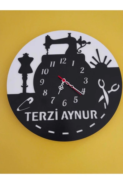 TERZİ**PERDE**DİKİŞ NAKIŞ Ahşap Duvar Saati -Sağlam ve Uygun Hediye ŞIK MRC HEDİYE SEPETİ no:1136 ürün görseli 1