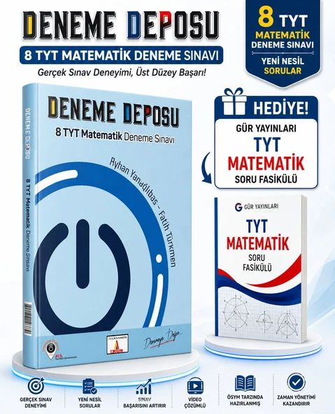 ACİL YAYINLARI Deneme Deposu TYT Matematik 8 Denemeleri-GÜR YAYINLARI TYT MATEMATİK SORU FASİKÜLÜ HEDİYE!! ürün görseli 1