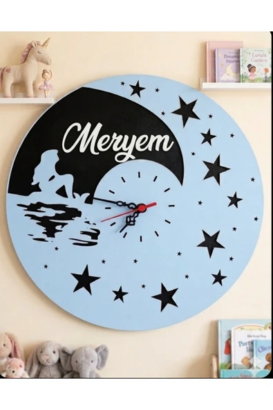 Deniz kızı temalı duvar saati 35 cm şık kişiye özel no 5037 ürün görseli 1