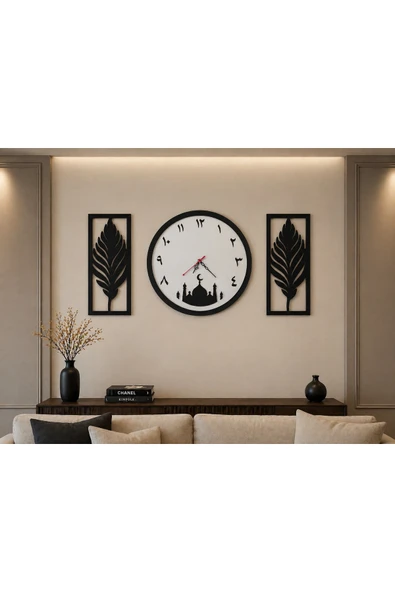 Cami temalı şık duvar saati 40 cm çiçekler 40 cm no4036 ürün görseli 1