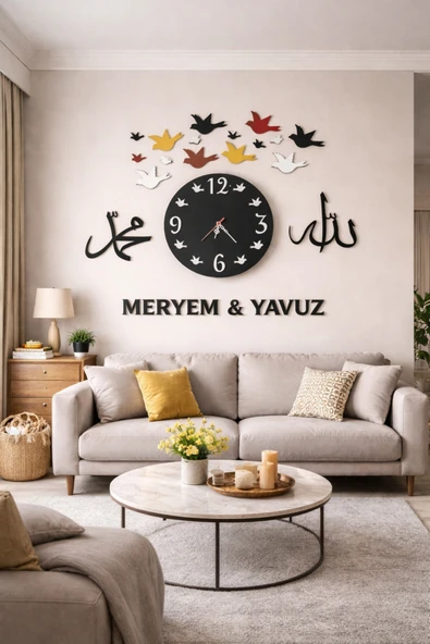 Salon ve odalar için tasarlanmış duvar saati kişiye özel MRC HEDİYE SEPETİ no:1196 ürün görseli 1