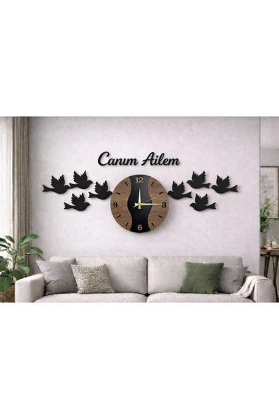 Şık duvar saati 40 cm kuş ve canım ailem temalı MRC HEDİYE SEPETİ no:995 ürün görseli 1