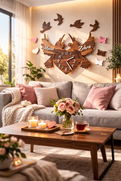 Salon ve odalar için tasarlanmış kuş temalı duvar saati kişiye özel no 10039 ürün görseli 1