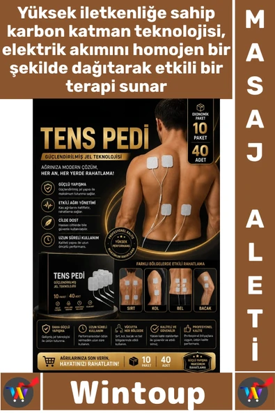 #TensPedi Masaj Fizik Tedavi Yumuşak Esnek Medikal Elektrot Ped 5 X 5 Cm Kablolu 40 Adet Tens Pedi ürün görseli 1