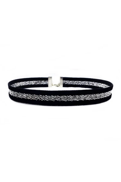 Beyaz Sim Işleme Siyah Kadife Kadın Choker Kolye ürün görseli 1
