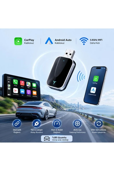 Kablosuz CarPlay & Android Auto Mini 2'si 1 Arada USB Dönüştürücü | Type-C OTG Destekli ürün görseli 1