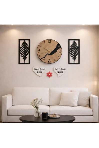 Duvar saati şık konbinli aile temalı 40 cm çiçekler 30 cm MRC HEDİYE SEPETİ no:1016 ürün görseli 1