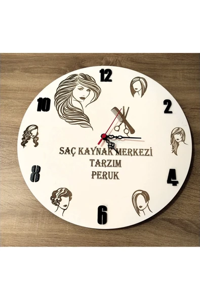 Peruk **Saç Tasarım**Kuaför ?Güzellik Merkezi 6 mdf Kişiye Özel İsim yazılı Duvar Saati MRC HEDİYE SEPETİ no:1133 ürün görseli 1