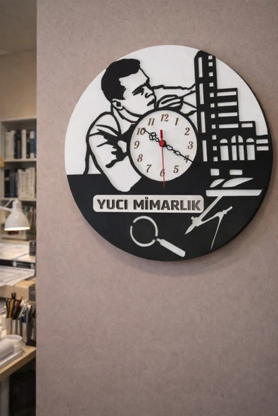 Mimarlık ofisi için tasarlanmış duvar saati 40 cm kişiye özel olarak hazırlanabilir no 4005 ürün görseli 1