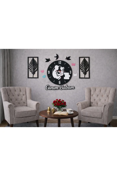 Canım babam temalı duvar saati 40 cm çiçekler 30 cm MRC HEDİYE SEPETİ no:206 ürün görseli 1