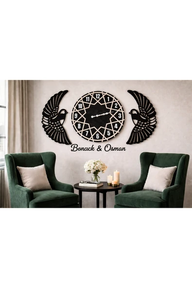 Salon duvar saati 40 cm kuşlar 30 cm kişiye özel MRC HEDİYE SEPETİ no:199 ürün görseli 1