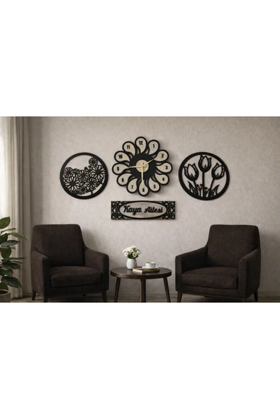 Duvar saati 40 cm çiçekler 30 cm papatya modeli MRC HEDİYE SEPETİ no:953 ürün görseli 1