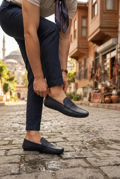 Mehmet Mete 31100 Lacivert Hakiki Deri Loafer Erkek Babet Erkek Ayakkabı ürün görseli 1
