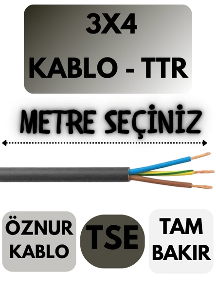 Öznur 3X4 TTR Kablo Metre Seçenekli (Siyah) ürün görseli 1