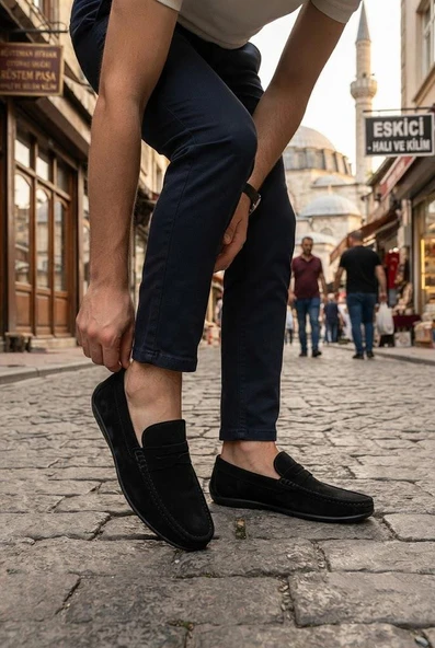 Mehmet Mete 31100 Siyah Süet Hakiki Deri Loafer Erkek Babet Erkek Ayakkabı ürün görseli 1