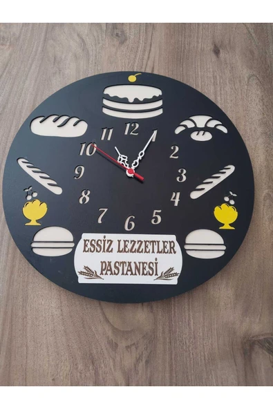 Cafe //fırın // unlu mamuller // pastane ***iş yerine özel kişiye özel isim Yazılı DUVAR SAATİ MRC HEDİYE SEPETİ no:1119 ürün görseli 1