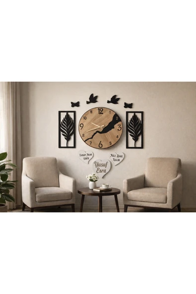Duvar saati 40 cm çiçekler 30 cm kişiye özel şık no 20036 ürün görseli 1