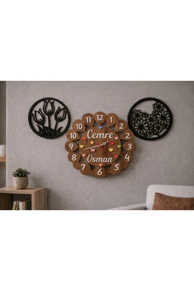Duvar saati 40 cm çiçekler 30 cm kişiye özel no 1012 ürün görseli 1