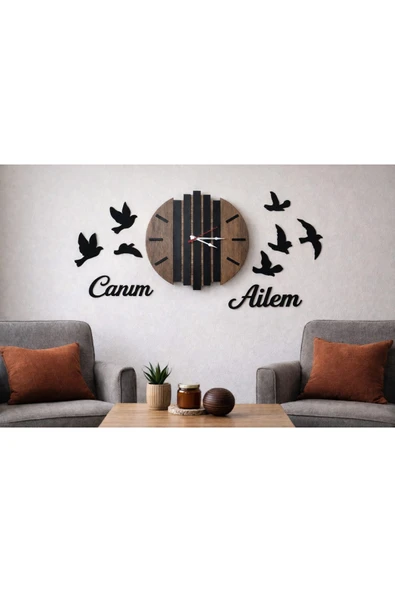 Duvar saati salon için tasarlanmış kişiye özel saat 40 cm dir no46 ürün görseli 1